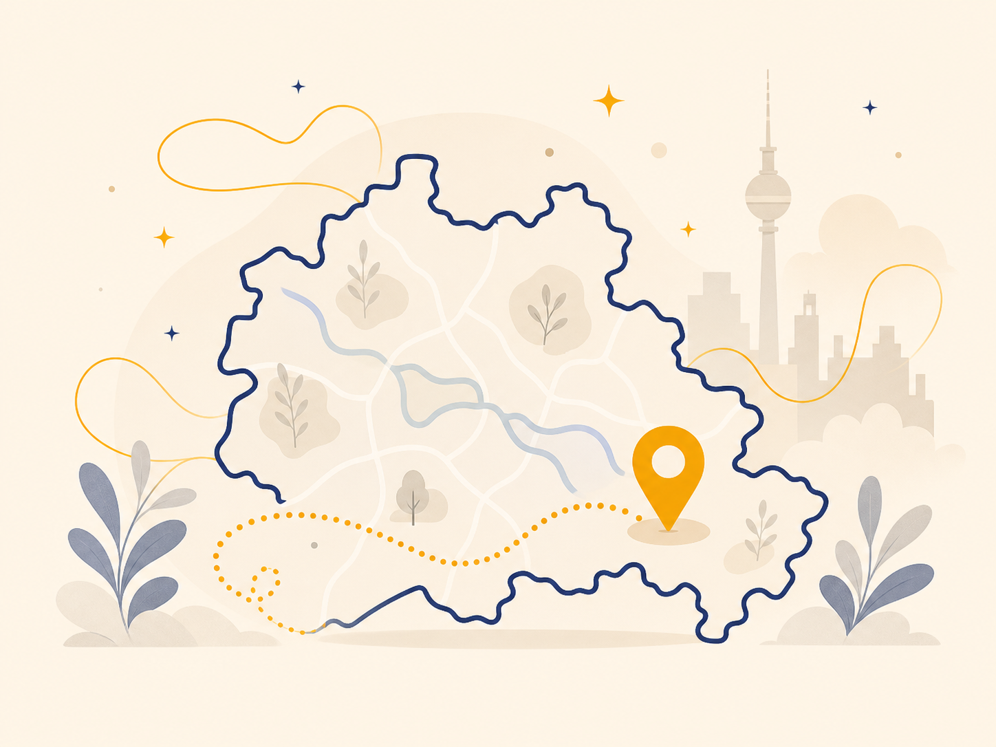 Illustration einer Berlin-Karte mit Standortmarkierung im Südosten